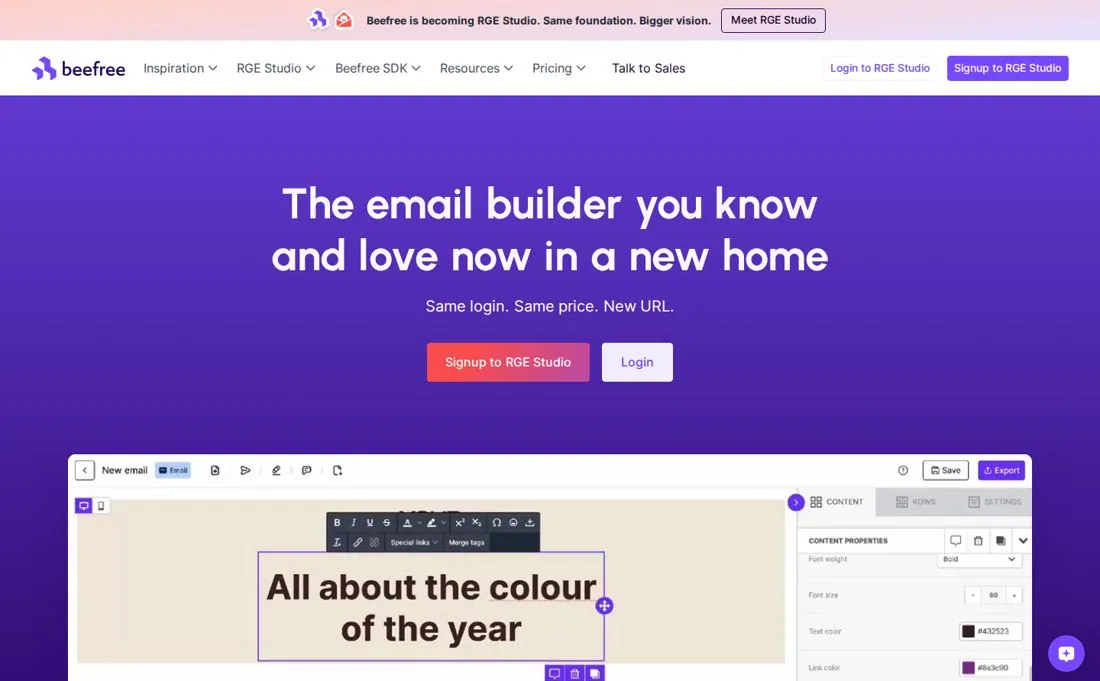 Beefree homepage screenshot