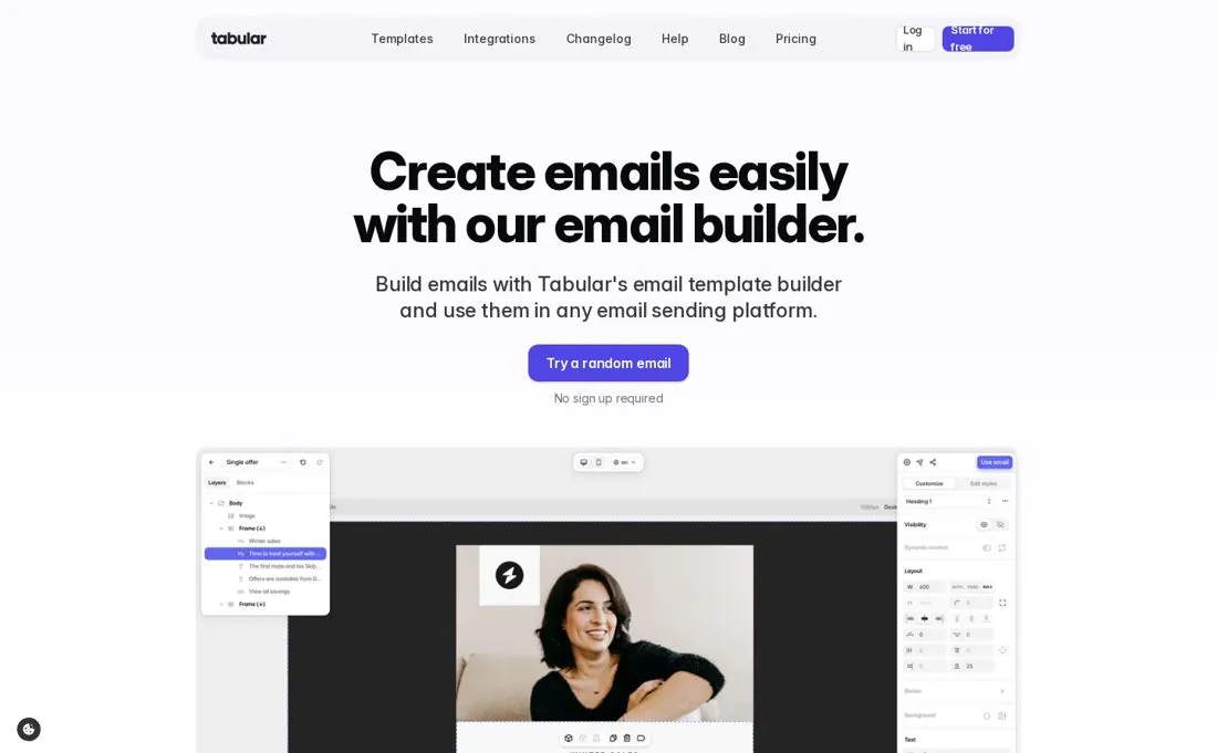 Tabular homepage screenshot