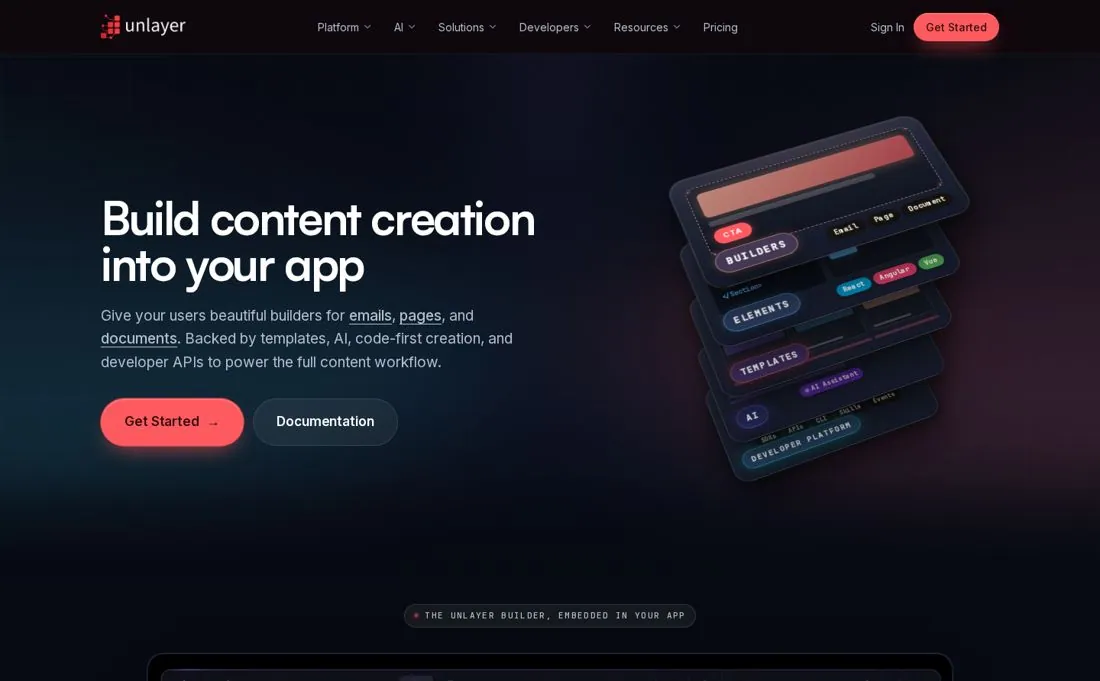 Unlayer homepage screenshot